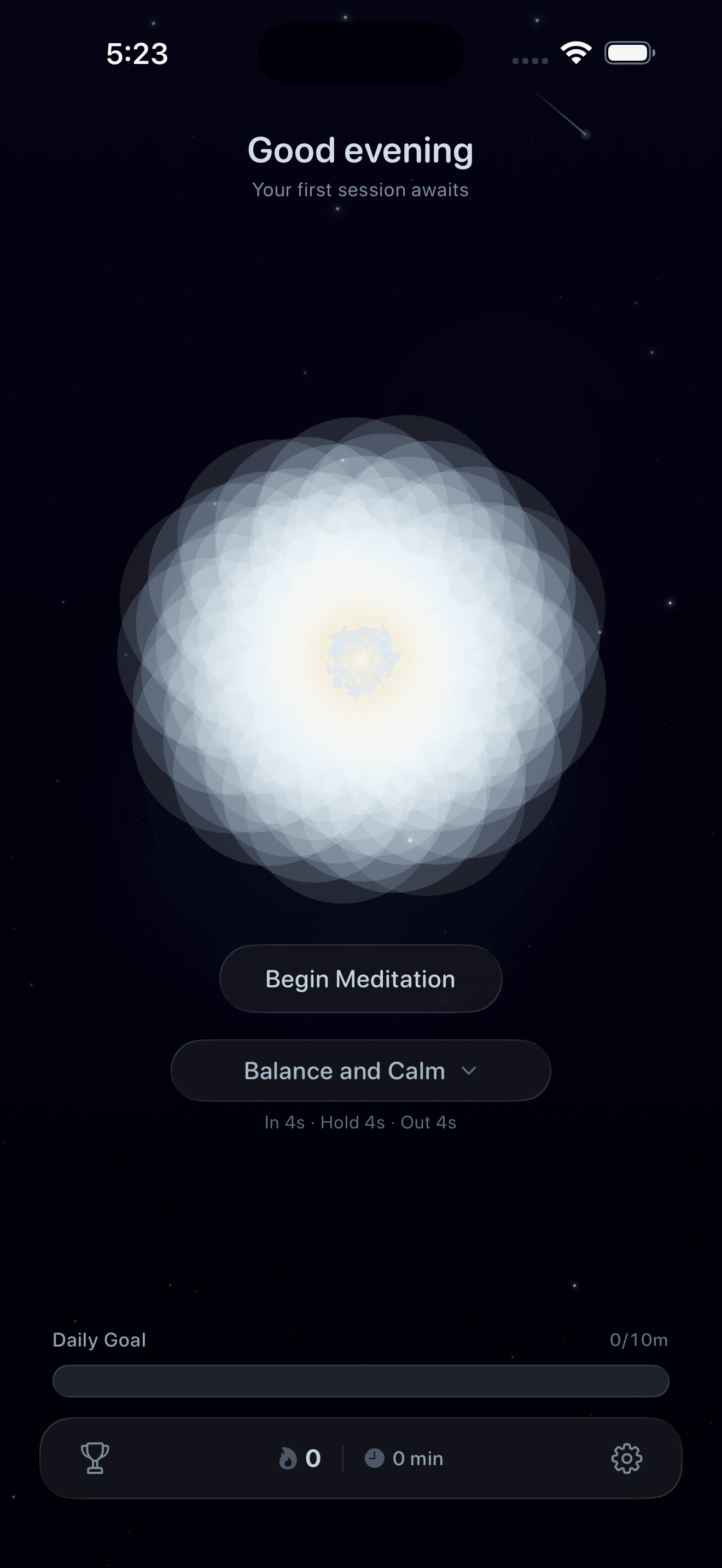 Chillaxly home screen with the Space theme and twinkling stars